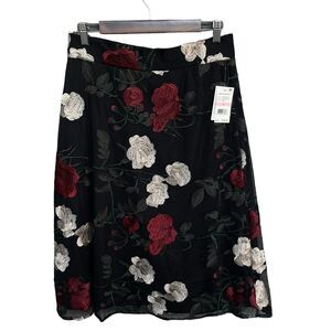 ECI Midi Skirt Womens Size 10 Embroidered‎ Floral Boho Sheer Whimsigoth Grunge